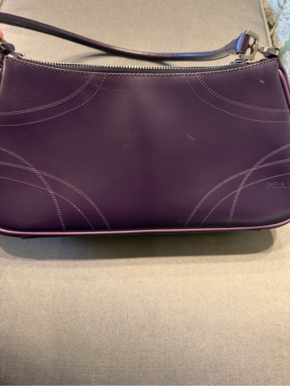 Prada Deep Purple Leather Shoulder Bag with Silver Hardware